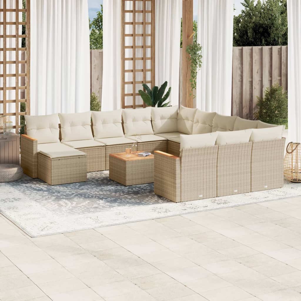 12-tlg. Garten-Sofagarnitur mit Kissen Schwarz Poly Rattan