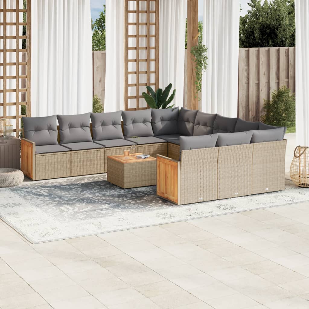 12-tlg. Garten-Sofagarnitur mit Kissen Schwarz Poly Rattan