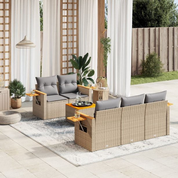 6-tlg. Garten-Sofagarnitur mit Kissen Schwarz Poly Rattan