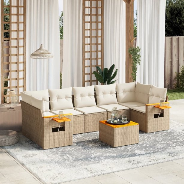8-tlg. Garten-Sofagarnitur mit Kissen Schwarz Poly Rattan