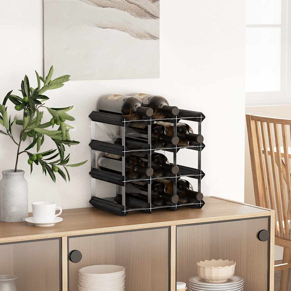 vidaXL Weinregal für 12 Flaschen Schwarz Massivholz Kiefer