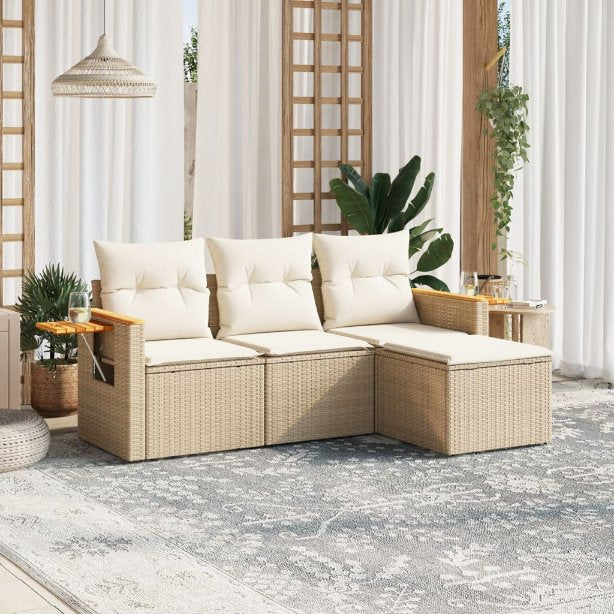 4-tlg. Garten-Sofagarnitur mit Kissen Schwarz Poly Rattan