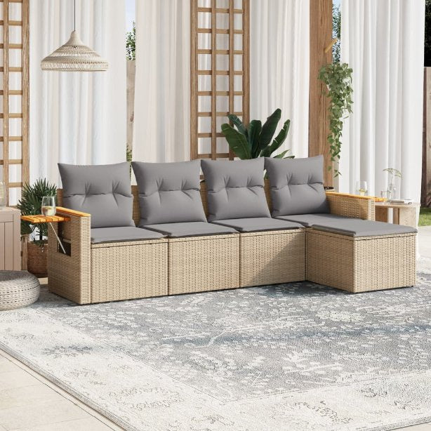 5-tlg. Garten-Sofagarnitur mit Kissen Schwarz Poly Rattan