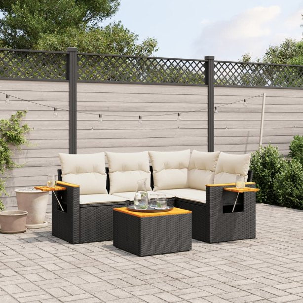 4-tlg. Garten-Sofagarnitur mit Kissen Schwarz Poly Rattan