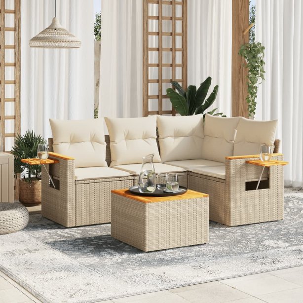 4-tlg. Garten-Sofagarnitur mit Kissen Schwarz Poly Rattan