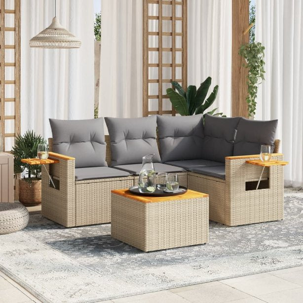 4-tlg. Garten-Sofagarnitur mit Kissen Schwarz Poly Rattan