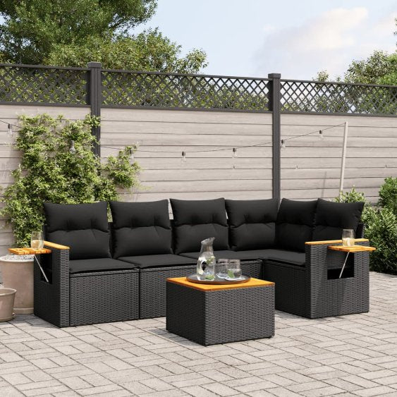 5-tlg. Garten-Sofagarnitur mit Kissen Schwarz Poly Rattan