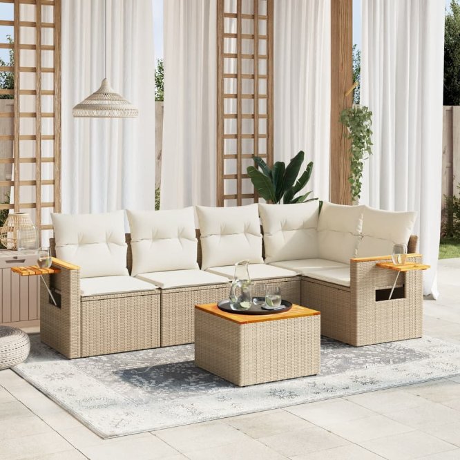 5-tlg. Garten-Sofagarnitur mit Kissen Schwarz Poly Rattan