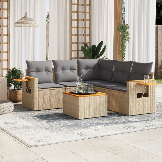 5-tlg. Garten-Sofagarnitur mit Kissen Schwarz Poly Rattan