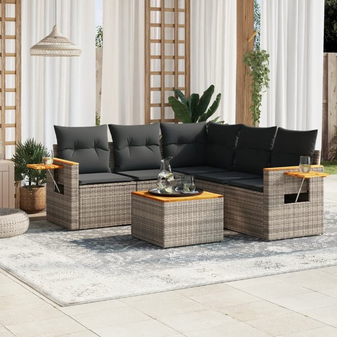 5-tlg. Garten-Sofagarnitur mit Kissen Schwarz Poly Rattan