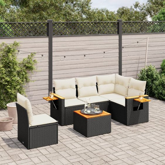 5-tlg. Garten-Sofagarnitur mit Kissen Schwarz Poly Rattan