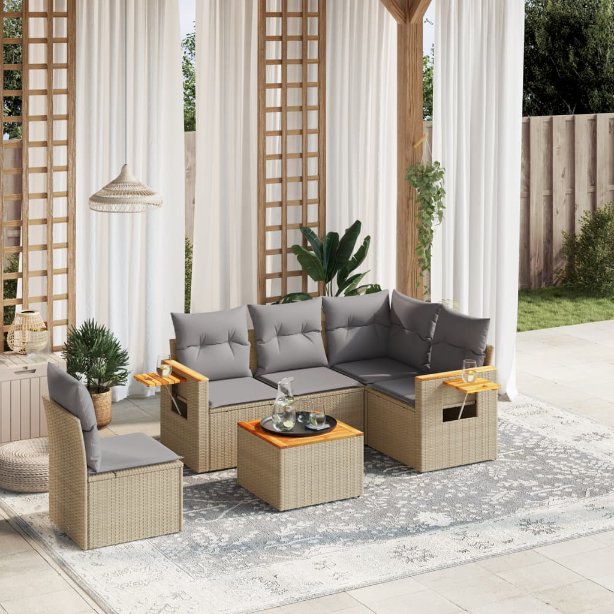 5-tlg. Garten-Sofagarnitur mit Kissen Schwarz Poly Rattan