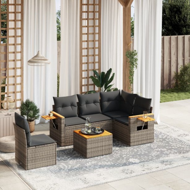 5-tlg. Garten-Sofagarnitur mit Kissen Schwarz Poly Rattan