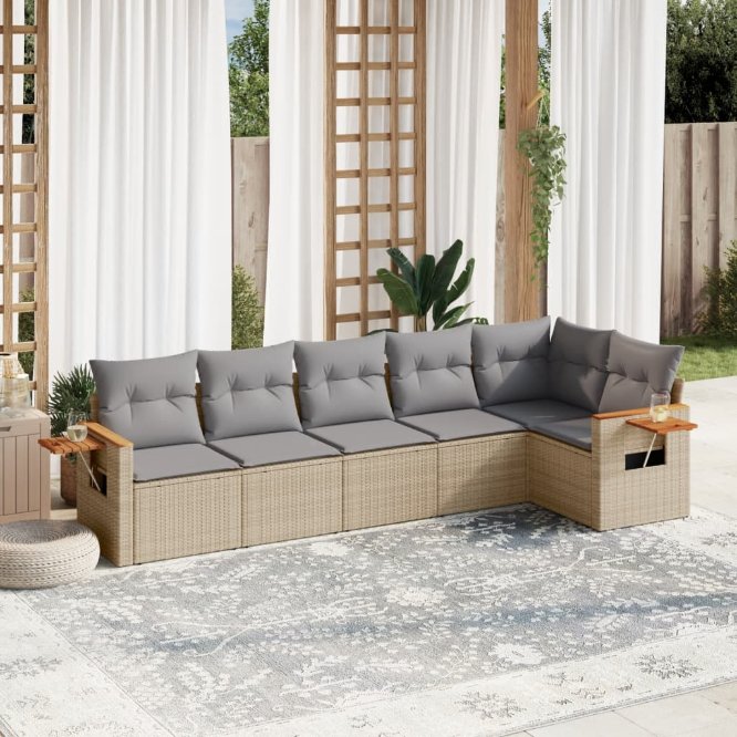 6-tlg. Garten-Sofagarnitur mit Kissen Schwarz Poly Rattan