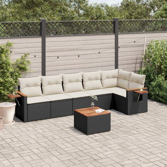 6-tlg. Garten-Sofagarnitur mit Kissen Schwarz Poly Rattan