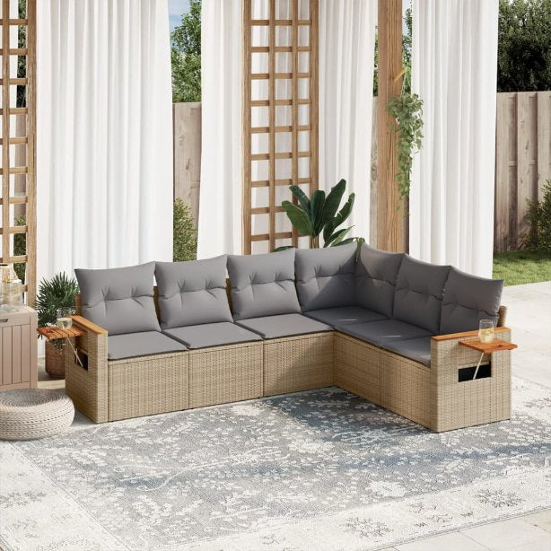 6-tlg. Garten-Sofagarnitur mit Kissen Schwarz Poly Rattan