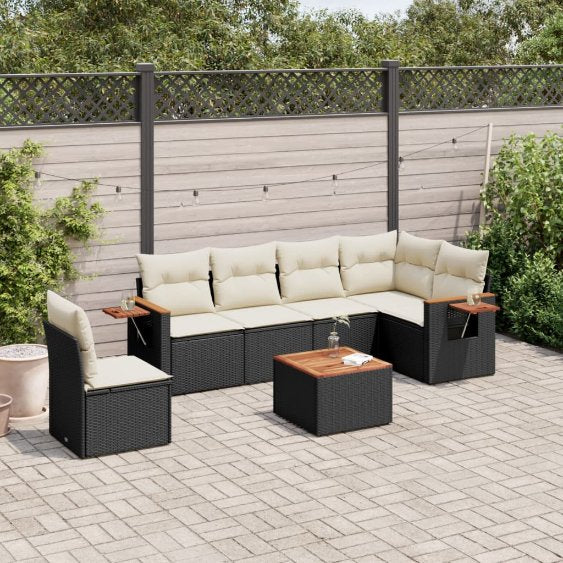 6-tlg. Garten-Sofagarnitur mit Kissen Schwarz Poly Rattan