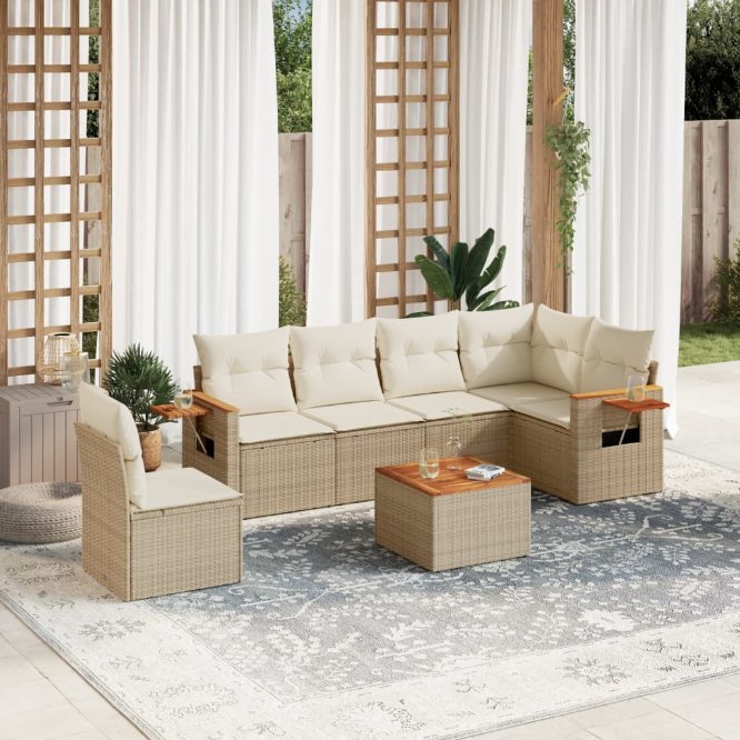 6-tlg. Garten-Sofagarnitur mit Kissen Schwarz Poly Rattan