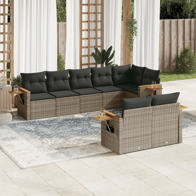 8-tlg. Garten-Sofagarnitur mit Kissen Schwarz Poly Rattan