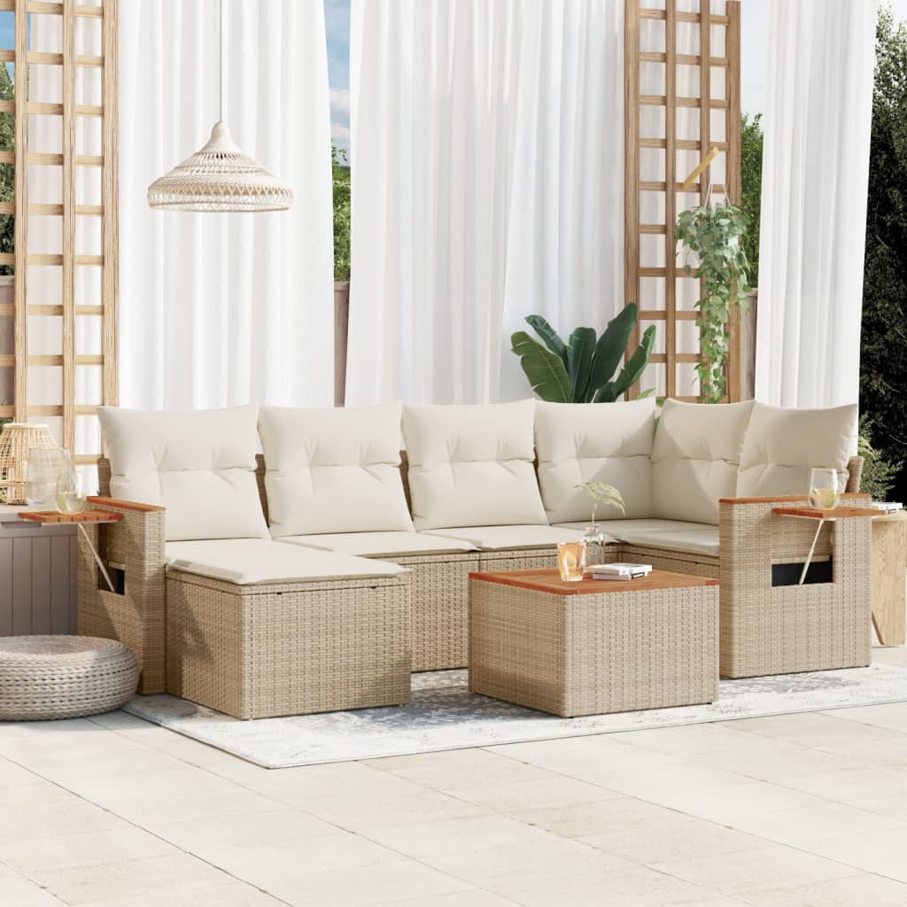 6-tlg. Garten-Sofagarnitur mit Kissen Schwarz Poly Rattan