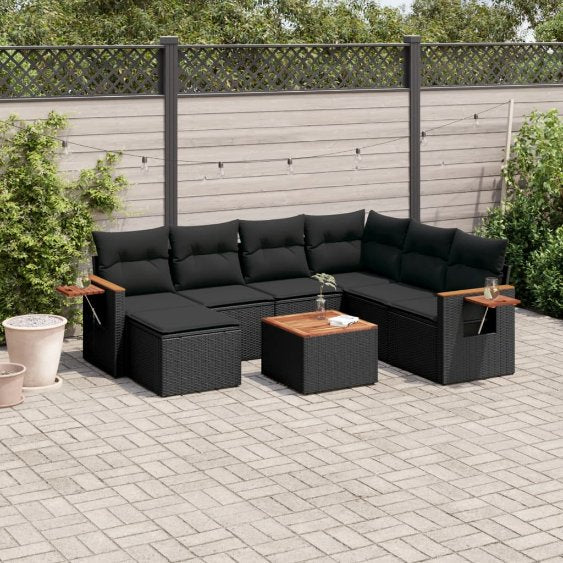 7-tlg. Garten-Sofagarnitur mit Kissen Schwarz Poly Rattan