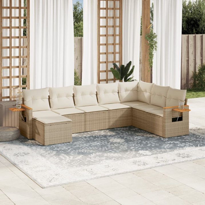8-tlg. Garten-Sofagarnitur mit Kissen Schwarz Poly Rattan