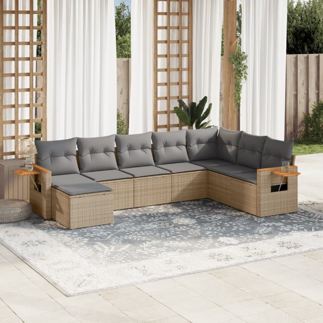 8-tlg. Garten-Sofagarnitur mit Kissen Schwarz Poly Rattan