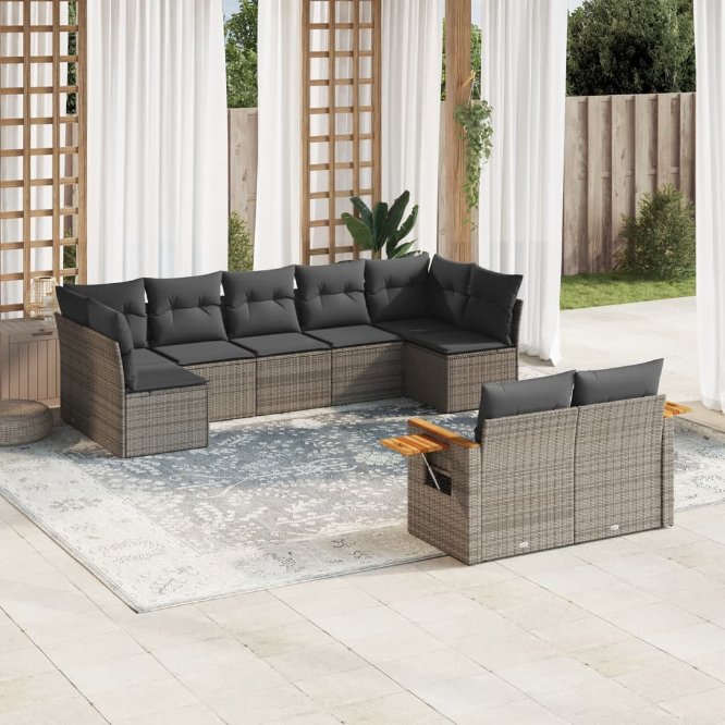 9-tlg. Garten-Sofagarnitur mit Kissen Schwarz Poly Rattan