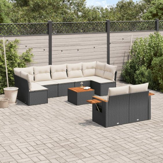 9-tlg. Garten-Sofagarnitur mit Kissen Schwarz Poly Rattan