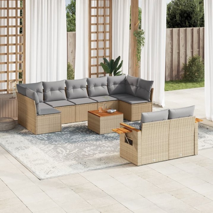 9-tlg. Garten-Sofagarnitur mit Kissen Schwarz Poly Rattan