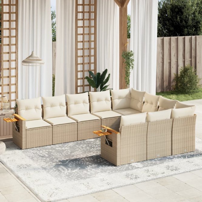 vidaXL 10-tlg. Garten-Sofagarnitur mit Kissen Schwarz Poly Rattan