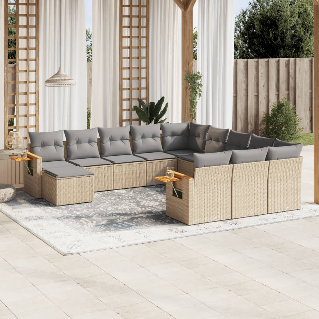 vidaXL 11-tlg. Garten-Sofagarnitur mit Kissen Schwarz Poly Rattan