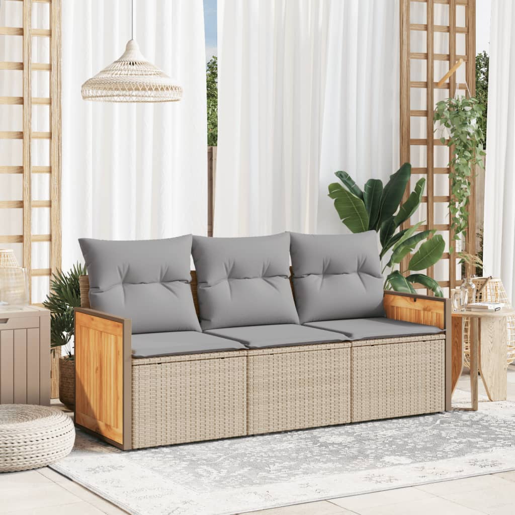 3-tlg. Garten-Sofagarnitur mit Kissen Schwarz Poly Rattan