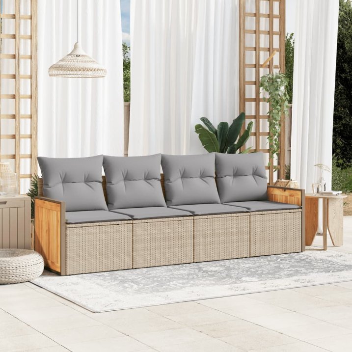 4-tlg. Garten-Sofagarnitur mit Kissen Schwarz Poly Rattan
