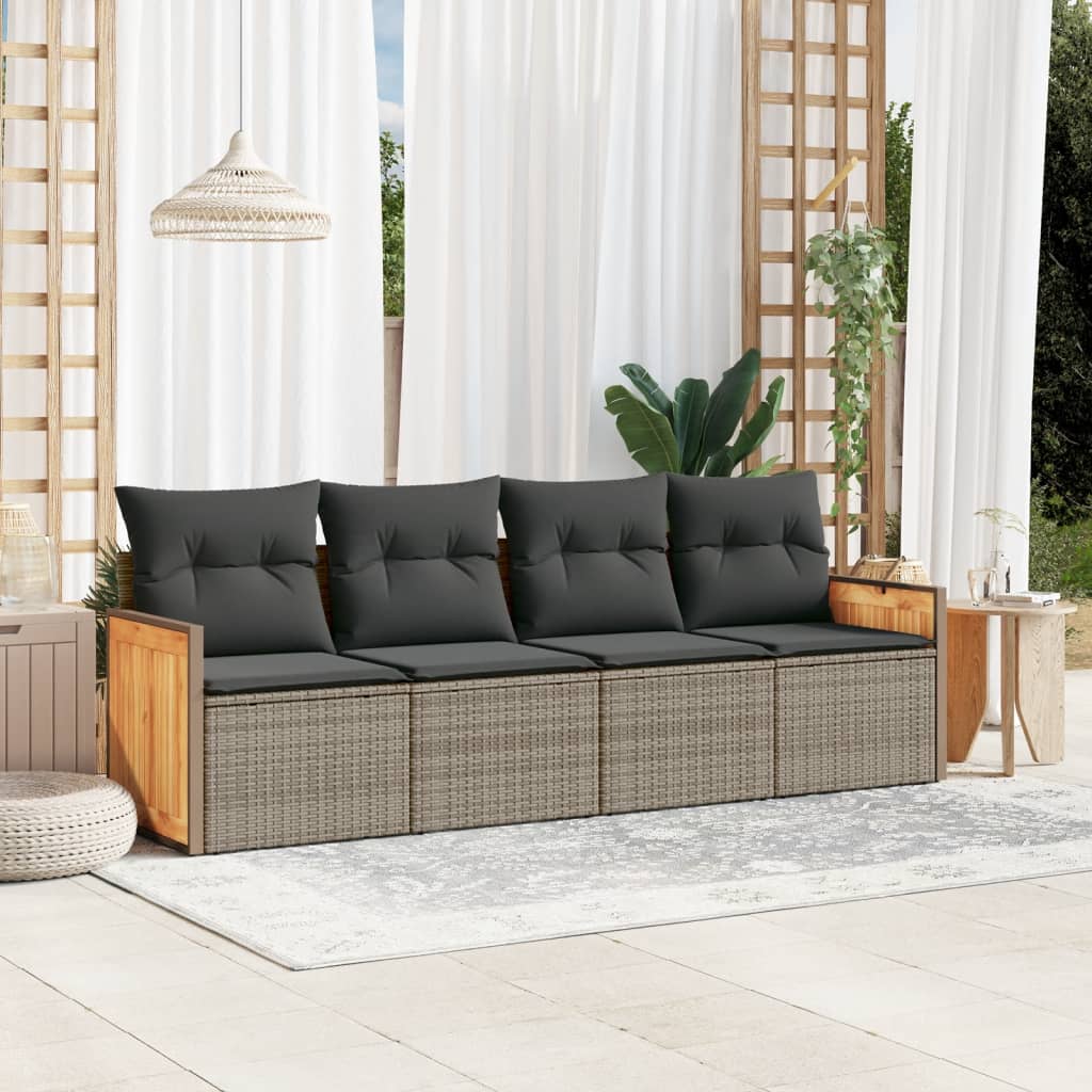 4-tlg. Garten-Sofagarnitur mit Kissen Schwarz Poly Rattan