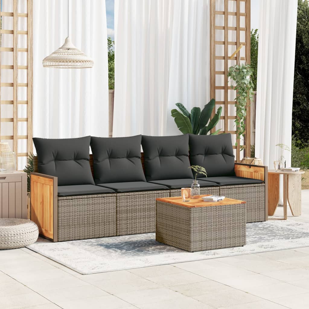 4-tlg. Garten-Sofagarnitur mit Kissen Schwarz Poly Rattan
