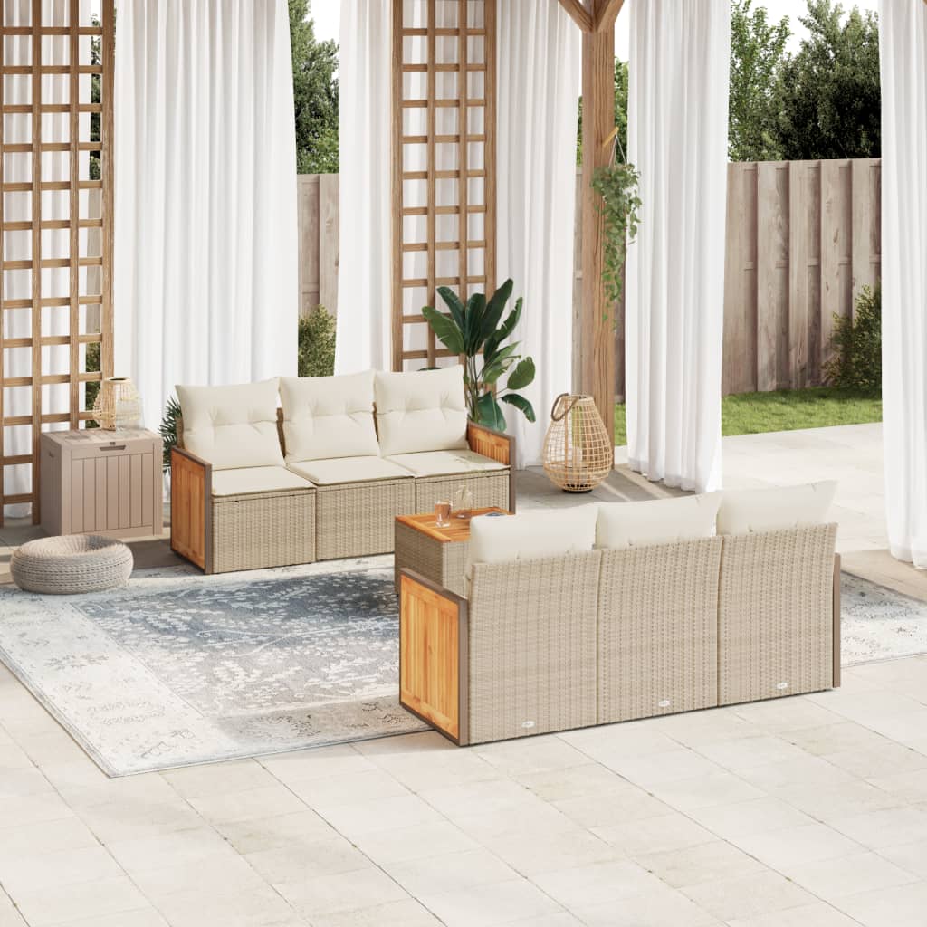 7-tlg. Garten-Sofagarnitur mit Kissen Schwarz Poly Rattan