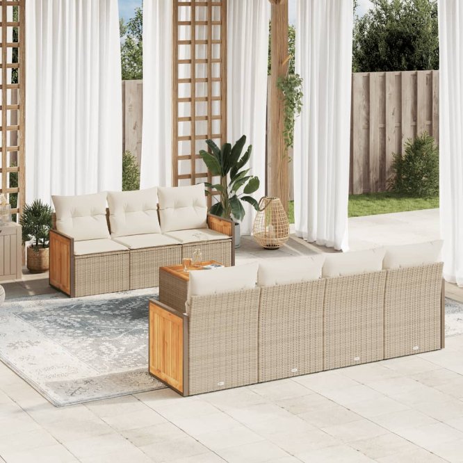 8-tlg. Garten-Sofagarnitur mit Kissen Schwarz Poly Rattan