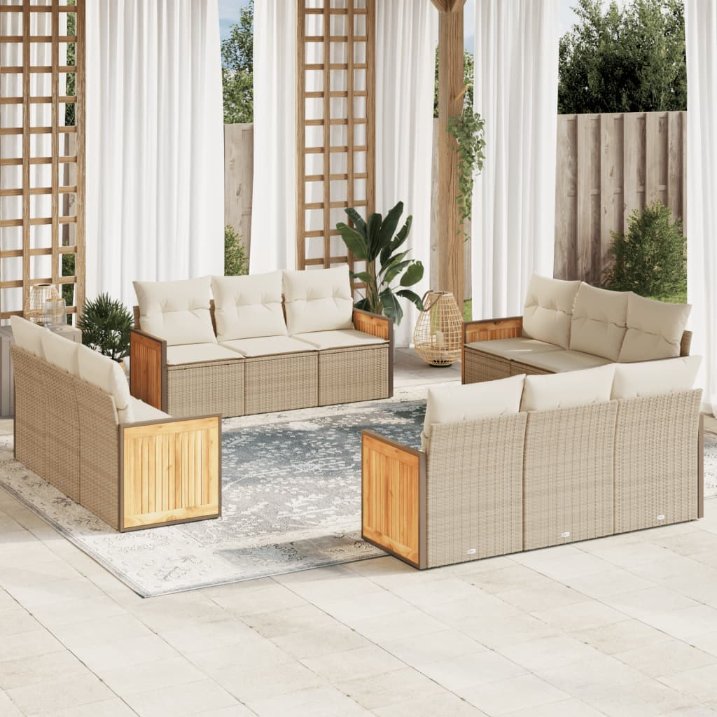 12-tlg. Garten-Sofagarnitur mit Kissen Schwarz Poly Rattan