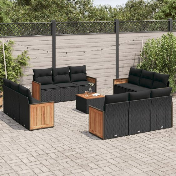 12-tlg. Garten-Sofagarnitur mit Kissen Schwarz Poly Rattan