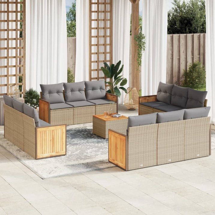 12-tlg. Garten-Sofagarnitur mit Kissen Schwarz Poly Rattan