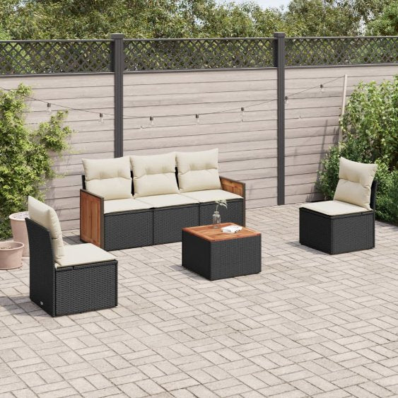 5-tlg. Garten-Sofagarnitur mit Kissen Schwarz Poly Rattan