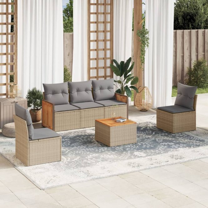 5-tlg. Garten-Sofagarnitur mit Kissen Schwarz Poly Rattan