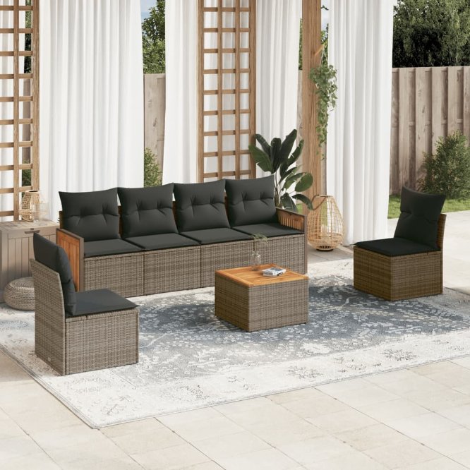 6-tlg. Garten-Sofagarnitur mit Kissen Schwarz Poly Rattan