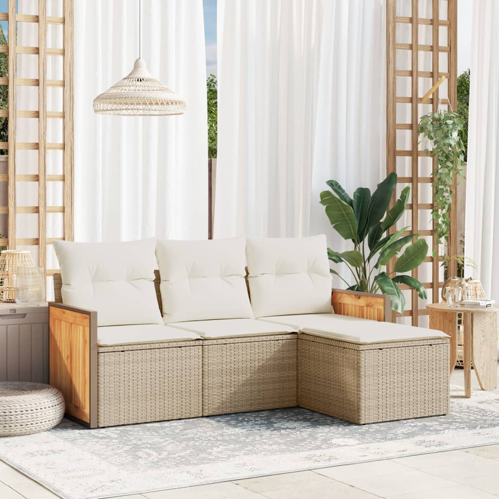 4-tlg. Garten-Sofagarnitur mit Kissen Schwarz Poly Rattan