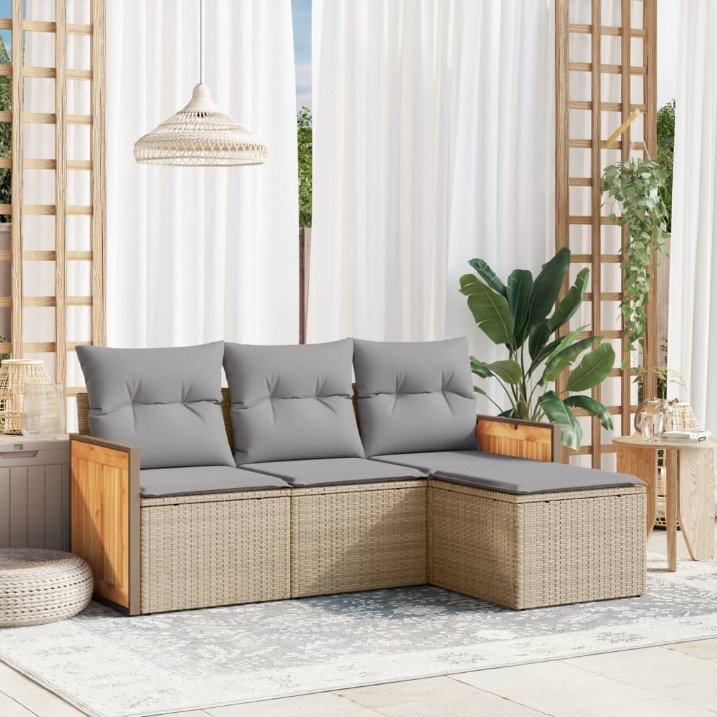 4-tlg. Garten-Sofagarnitur mit Kissen Schwarz Poly Rattan