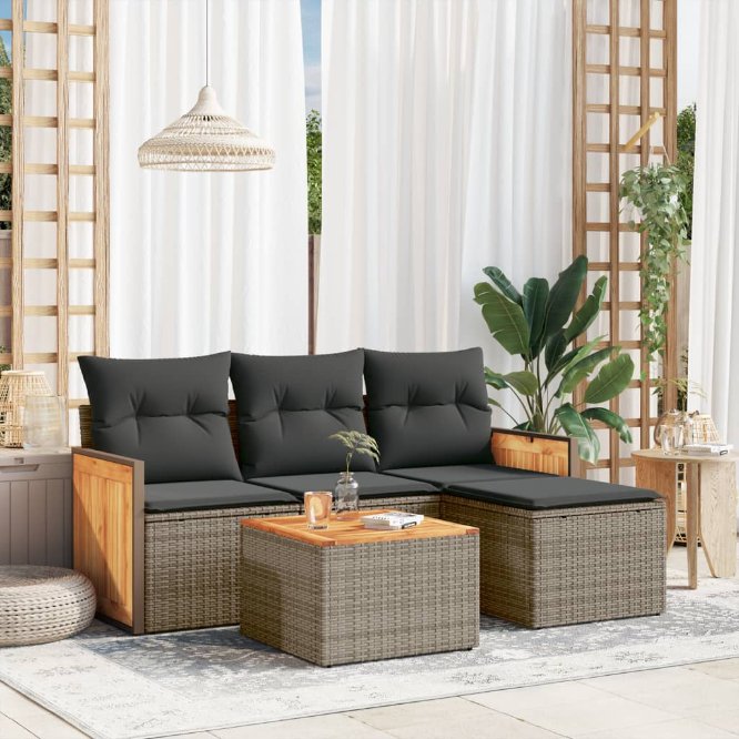 4-tlg. Garten-Sofagarnitur mit Kissen Schwarz Poly Rattan