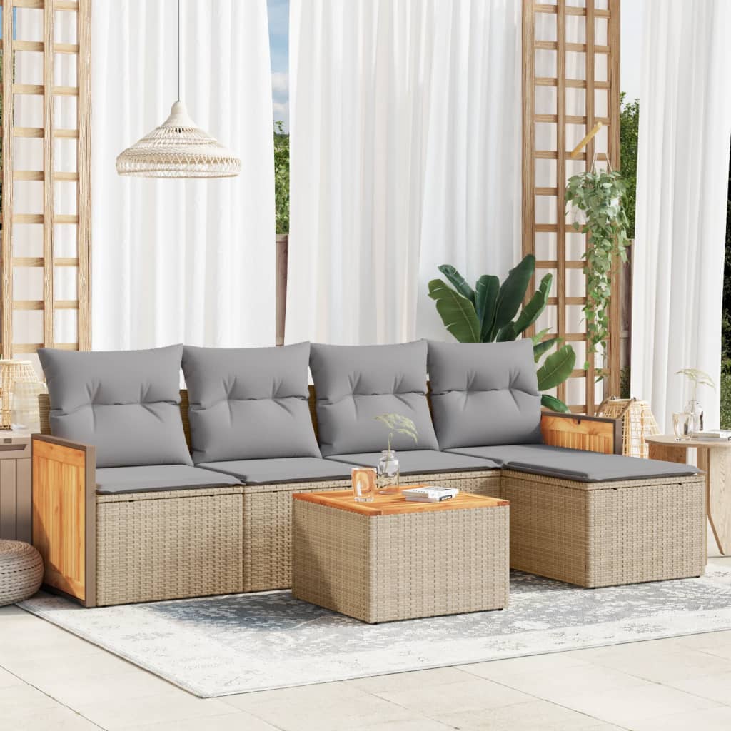 5-tlg. Garten-Sofagarnitur mit Kissen Schwarz Poly Rattan