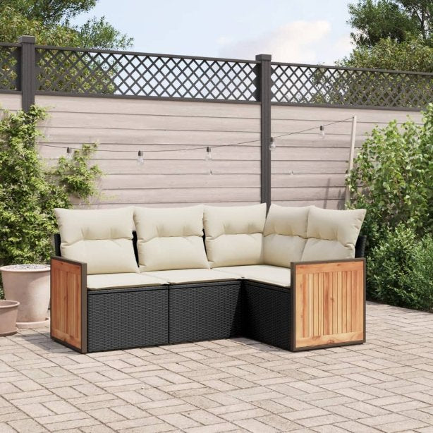 4-tlg. Garten-Sofagarnitur mit Kissen Schwarz Poly Rattan