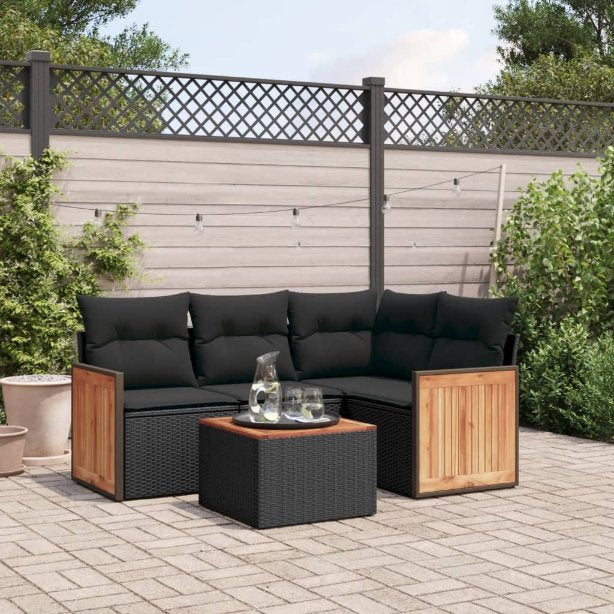 4-tlg. Garten-Sofagarnitur mit Kissen Schwarz Poly Rattan